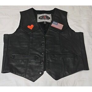 Vintage Z1R Apparel Women's Size 10 Leather Motorcycle Vest Heart~American Flag